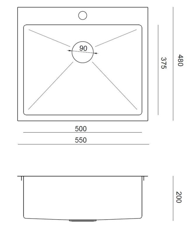Aquadesign Clara Évier Or 55x48cm Montage en Surface ou à Fleur avec Plage pour Robinet et Bouchon Doré - 1208969504