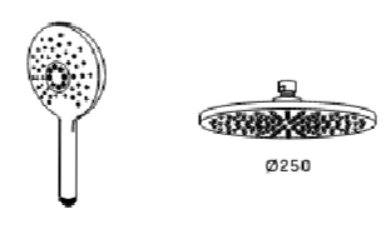 Révolution de l'eau Flow robinet thermostatique de douche à trois voies avec pomme de douche principale de 250 mm et douchette ronde chromée T131TNR2501