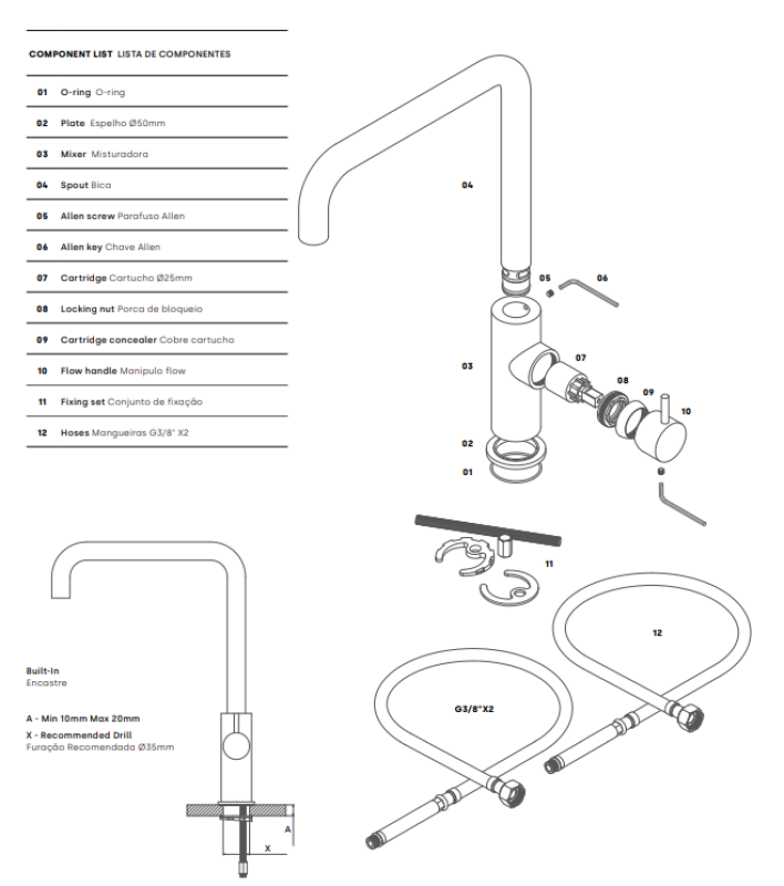 Waterevolution Flow mitigeur de cuisine avec bec pivotant à angle en métal gun T158HGME