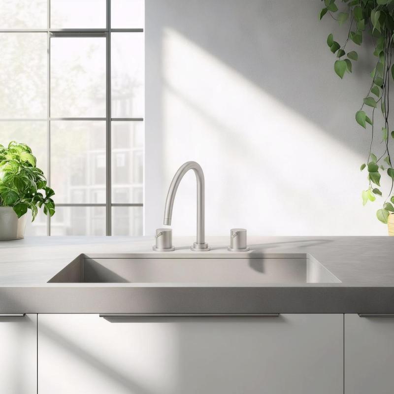 Waterevolution Flow mitigeur de cuisine à 3 trous avec bec pivotant et raccordement pour eau filtrée en inox T152UIE