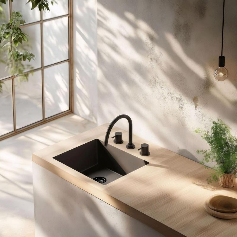 Waterevolution Flow mitigeur de cuisine à 3 trous avec bec pivotant et raccordement à l'eau filtrée noir T152UPR