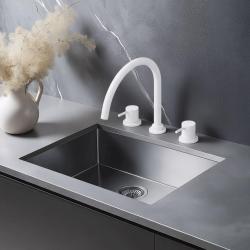Waterevolution Flow robinet de cuisine à 3 trous avec bec pivotant et raccordement pour eau filtrée blanc T152UBR