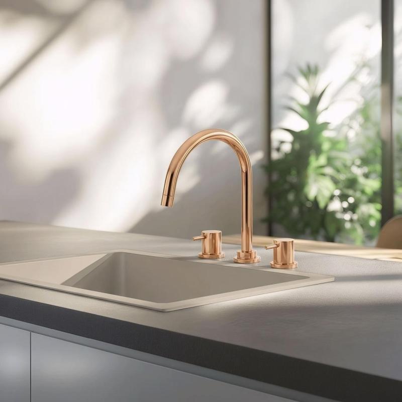 Waterevolution Flow robinet de cuisine à 3 trous avec bec pivotant et connexion pour eau filtrée en cuivre T152UCPE