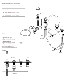 Révolution de l'eau Flow mitigeur de cuisine à 4 trous avec douchette extractible en or clair T153UWGE