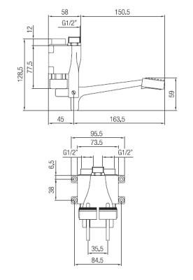 Ligne de Pédale PB Double Pédale Robinet Mélangeur Chromé pour Montage Mural 1208969759
