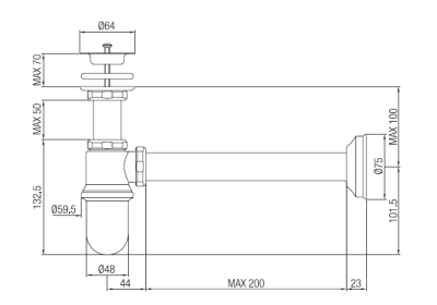 PB Unix siphon classique en métal chromé avec kit d'évacuation 1208969782