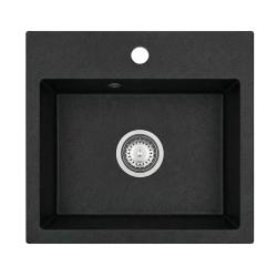 Graniteland Nera Évier en Granit 45x42 cm Noir encastré avec trou de robinet et bouchon en inox 1208969985