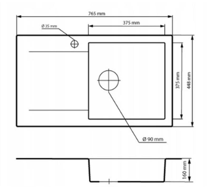 Graniteland Liri Granit Blanc évier avec égouttoir 765x448 mm 1208969990