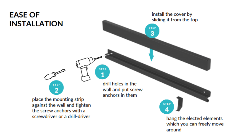 Epka Luxion Ensemble de Rails de Cuisine 60 cm avec Accessoires Métal avec Fixation Invisible Noir 1208969993