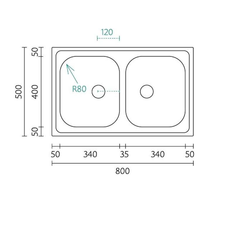 Évier double en inox Banka Centurio 20 à poser 80x50cm 1208970026