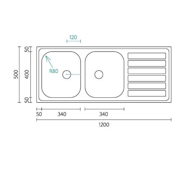 Évier double en inox Banka Centurio 120 à montage en surface 120x50cm avec égouttoir 1208970029