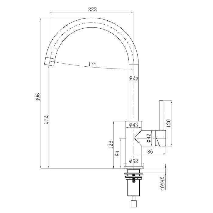 Lorreine Mersey-Black PVD robinet de cuisine entièrement en acier inoxydable avec bec pivotant noir 1208970032