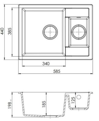 Granitemy Smart extra peu profonde 1,5 évier à poser en granit blanc 58x44cm avec bouchon blanc et couvercle 1208970052.