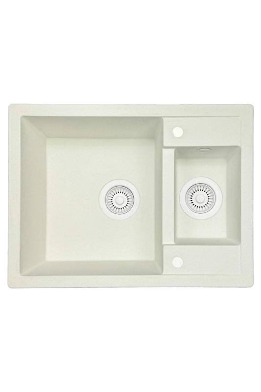 Granitemy Smart extra peu profonde 1,5 évier à poser en granit blanc 58x44cm avec bouchon blanc et couvercle 1208970052.