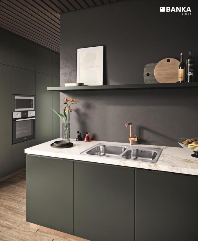 Évier double en inox Banka Princess à poser 84x56 cm avec plage pour robinet 1208970066.