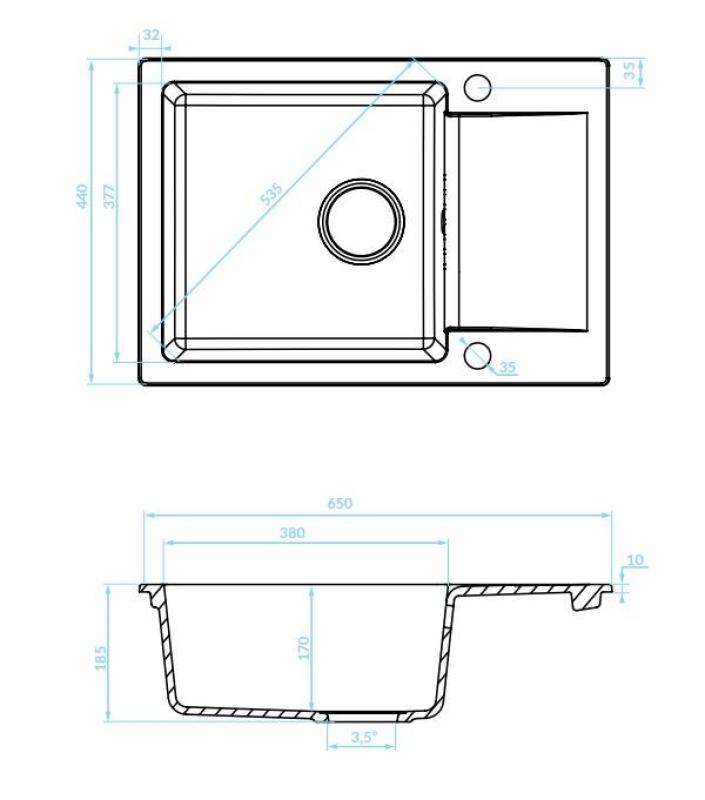 Aquadesign Kensley Évier en Granit à Poser Anthracite avec Petit Égouttoir 65 x 44 cm 1208970085