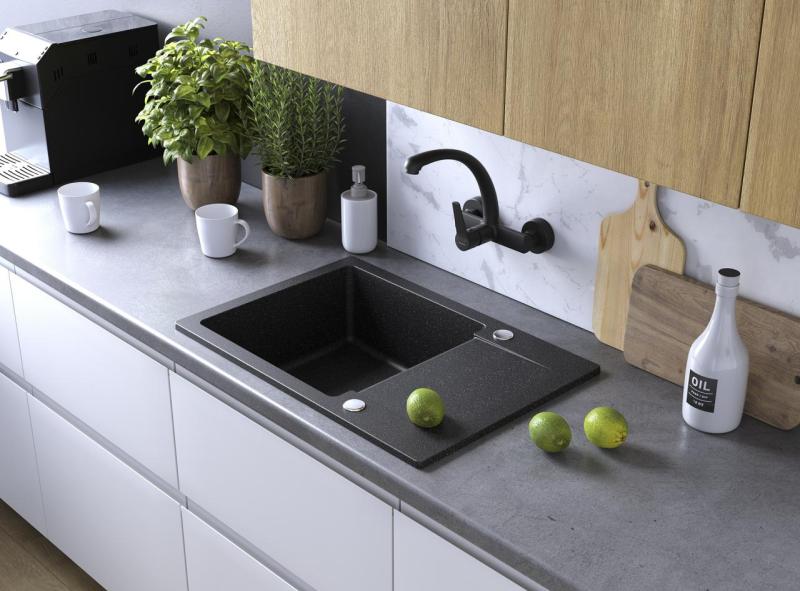 Aquadesign Kensley Évier en Granit à Poser Anthracite avec Petit Égouttoir 65 x 44 cm 1208970085