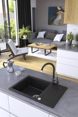 Ensemble Aquadesign Kensley - Évier à Poser en Granit Gris avec Petit Égouttoir et Robinet de Cuisine, 65 x 44 cm 1208970086