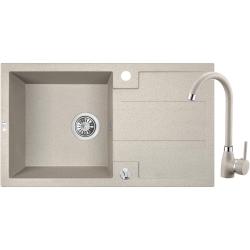 Aquadesign Hartwell Set - Évier en Granit Beige Sable avec Égouttoir et Robinet de Cuisine, 76 x 44 cm - 1208970088