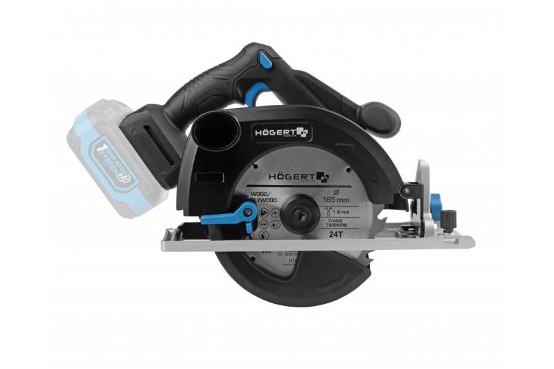 Scie circulaire sans fil HÖGERT, 18V, sans batterie, avec raccord pour aspirateur.