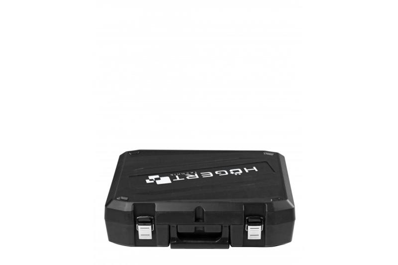 Perceuse sans fil HÖGERT 18V, ensemble avec batterie, chargeur, porte-embouts, et magasin de forets.
