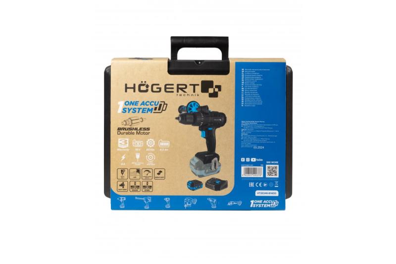 HÖGERT Set de tournevis sans fil, 18V, avec porte-embouts, magasin d'embouts, chargeur et batterie.