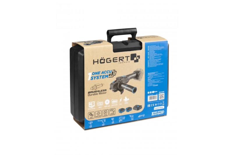 Meuleuse d'angle sans fil HÖGERT avec interrupteur à palette, 125MM, 18V, ensemble avec batterie, chargeur, accessoires