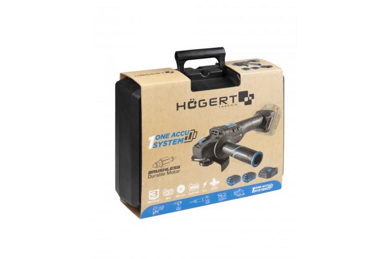 Meuleuse d'angle sans fil HÖGERT avec interrupteur à palette, 125MM, 18V, ensemble avec batterie, chargeur, accessoires