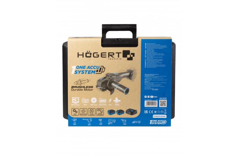 Meuleuse d'angle sans fil HÖGERT avec interrupteur à palette, 125MM, 18V, ensemble avec batterie, chargeur, accessoires