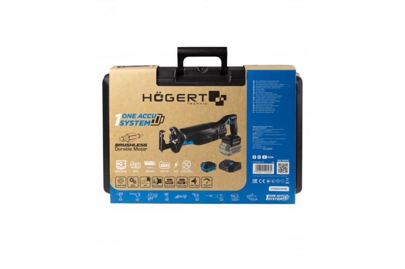 HÖGERT ensemble de scie récipro sans fil, 18V, sans balais, batterie, chargeur, accessoires.