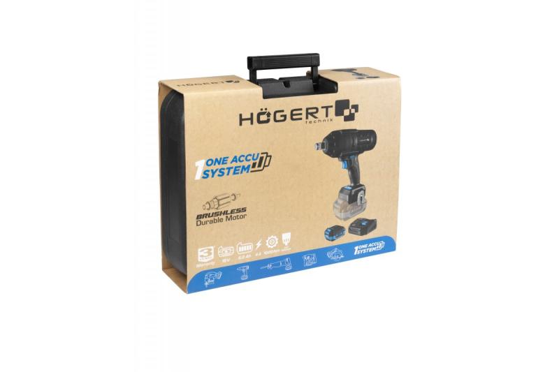 HÖGERT clé à chocs sans fil, sans balais, 1000 Nm, 18V avec batterie, chargeur.