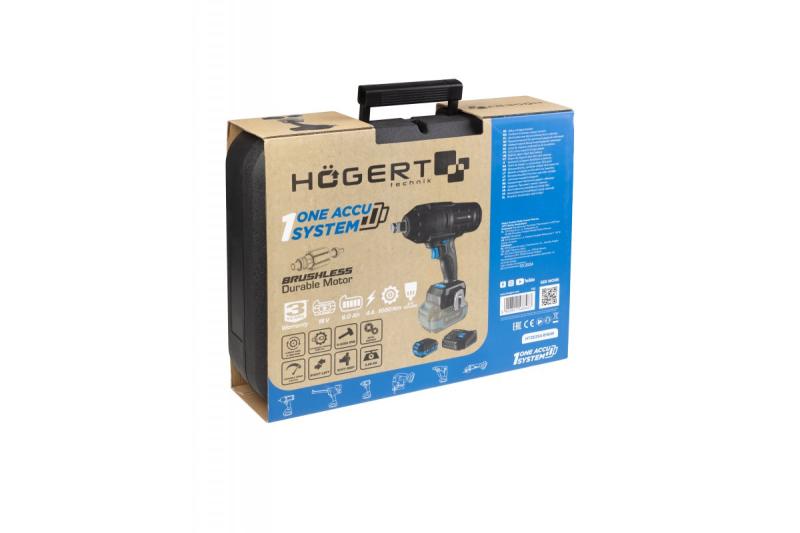 HÖGERT clé à chocs sans fil, sans balais, 1000 Nm, 18V avec batterie, chargeur.