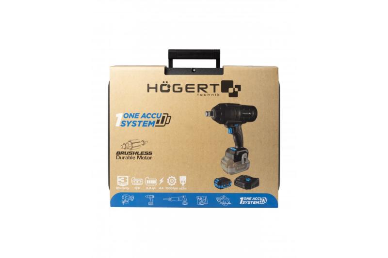 HÖGERT clé à chocs sans fil, sans balais, 1000 Nm, 18V avec batterie, chargeur.