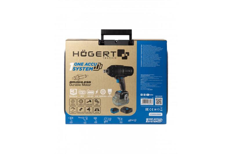 HÖGERT clé à chocs sans fil, sans balais, 1000 Nm, 18V avec batterie, chargeur.