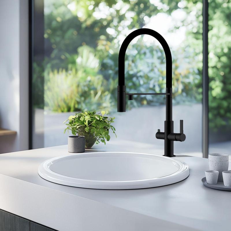 Mitigeur de cuisine 3 voies Ausmann Claridge avec bec flexible et eau filtrée – Anthracite – 1208970500