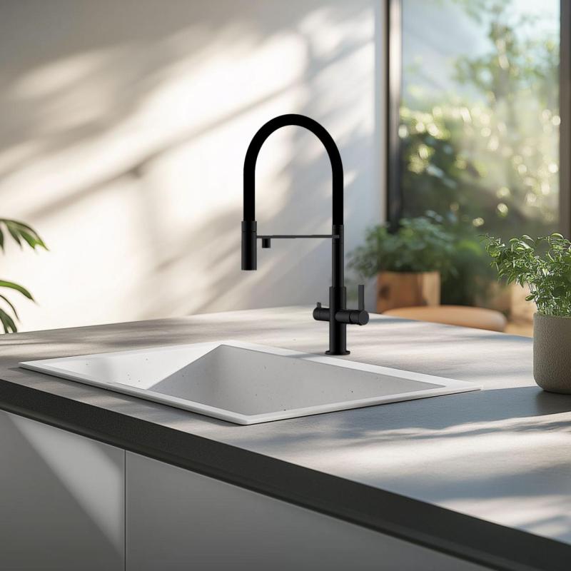 Mitigeur de cuisine 3 voies Ausmann Claridge avec bec flexible et eau filtrée – Anthracite – 1208970500