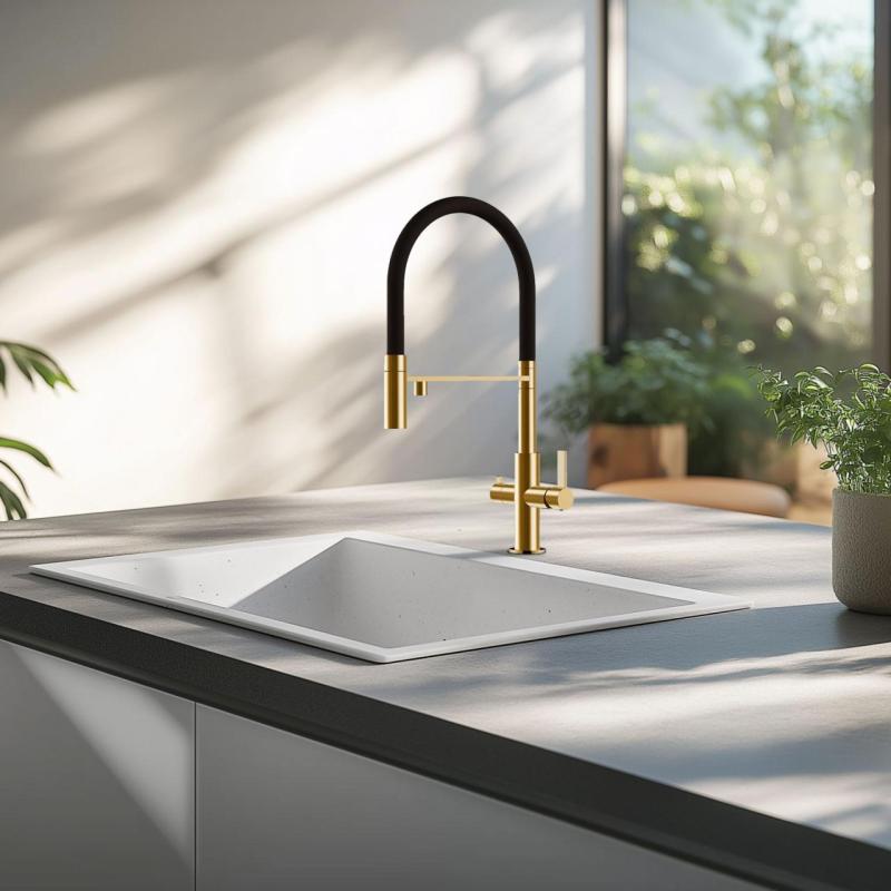 Ausmann Claridge Mitigeur de Cuisine à 3 Voies avec Bec Flexible et Eau Filtrée – Or - 1208970504