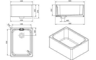 Ausmann Ceramic Haven Évier en Céramique Blanc - Posable, Encastrable et Semi-encastrable 595 x 455 mm 1208970513