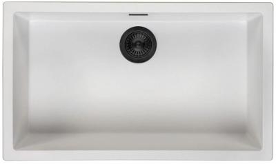 Évier Blanc Grand 70x40 cm pour Installation Sous-comptoir, Sur-comptoir et Encastrée avec Bouchon Noir Mat 1208970519