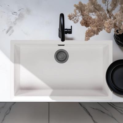 Évier Blanc Grand 70x40 cm Sous-plan, Encastré et À Fleur avec Bouchon Gun Metal 1208970520