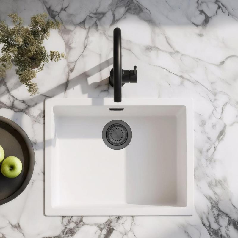 Évier Blanc 50x40 cm Sous-plan, Sur-plan et À fleur avec Bouchon Métal Gun 1208970529
