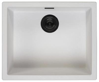 Évier Blanc 50x40 cm Sous-Plan, Sur-Plan et Encastrable avec Bouchon Noir Mat 1208970530