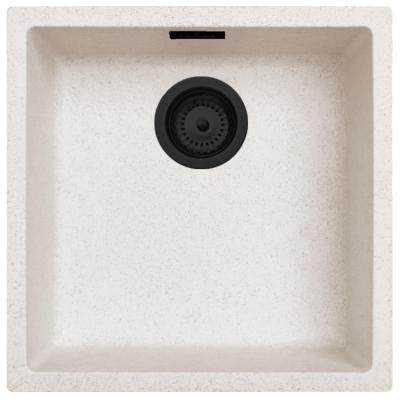 Évier en Sable Blanc Crème 40x40 cm pour Montage Sous-Plan, Sur-Plan et À Fleur avec Bouchon Noir Mat 1208970540