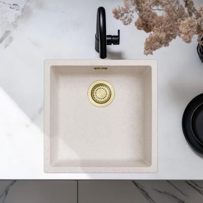 Évier Sable Blanc Crème 40x40 cm sous-plan, plan et encastré avec bouchon doré 1208970542