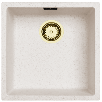 Évier Sable Blanc Crème 40x40 cm sous-plan, plan et encastré avec bouchon doré 1208970542