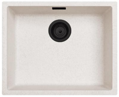 Évier Sable Blanc Crème 50x40 cm Sous-plan, Posé et Encastré avec Bouchon Noir Mat 1208970545