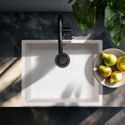 Évier Sable Blanc Crème 50x40 cm Sous-plan, Posé et Encastré avec Bouchon Noir Mat 1208970545