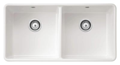 Ausmann Céramique Mira Évier Double en Céramique Blanche - Sous-plan et Encadré 890 x 456 mm 1208970549