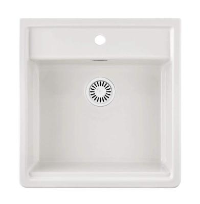 Ausmann Ceramic Panor Shade Évier Butler en céramique blanche - Encastré et semi-encastré 630 x 597 mm avec banc de robinet et bouchon blanc 1208970556