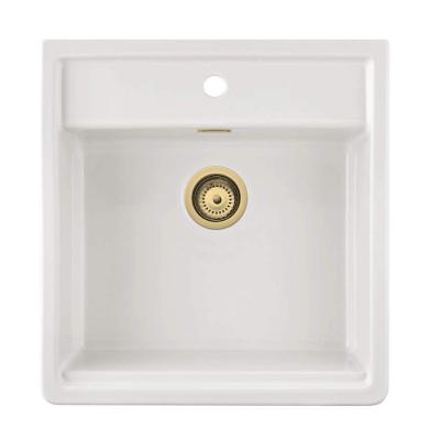 Ausmann Ceramic Panor Shade Évier en céramique blanche de style Butler - Sous-comptoir et intermédiaire 630 x 597 mm avec trou de robinet et bouchon doré 1208970558